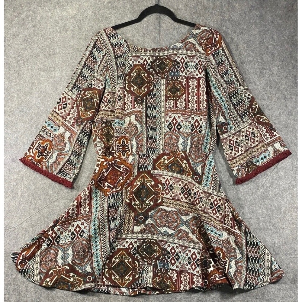 Miss Me Bohoā Geometric Paisley Bell Sleeve Mini Dress Size L Multicolor Poly